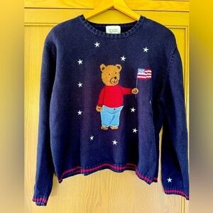 Vintage Christopher & Banks Patriot Bear Pullover Crewneck / shoulder pad / XLG